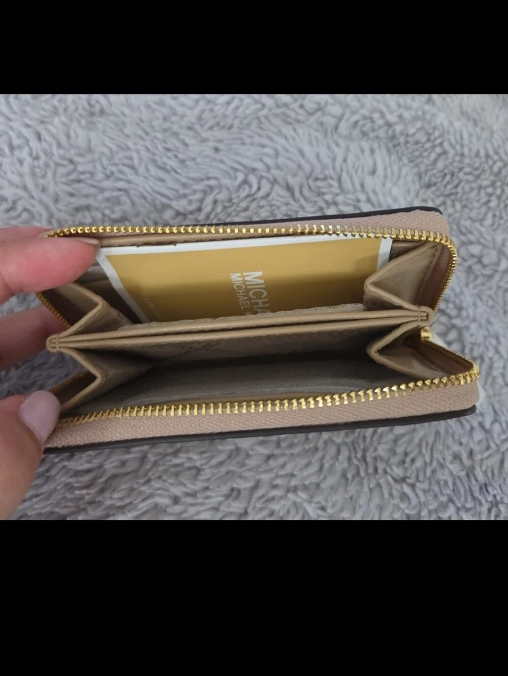 MICHAEL KORS Tan Leather Zip Card Case Wallet
